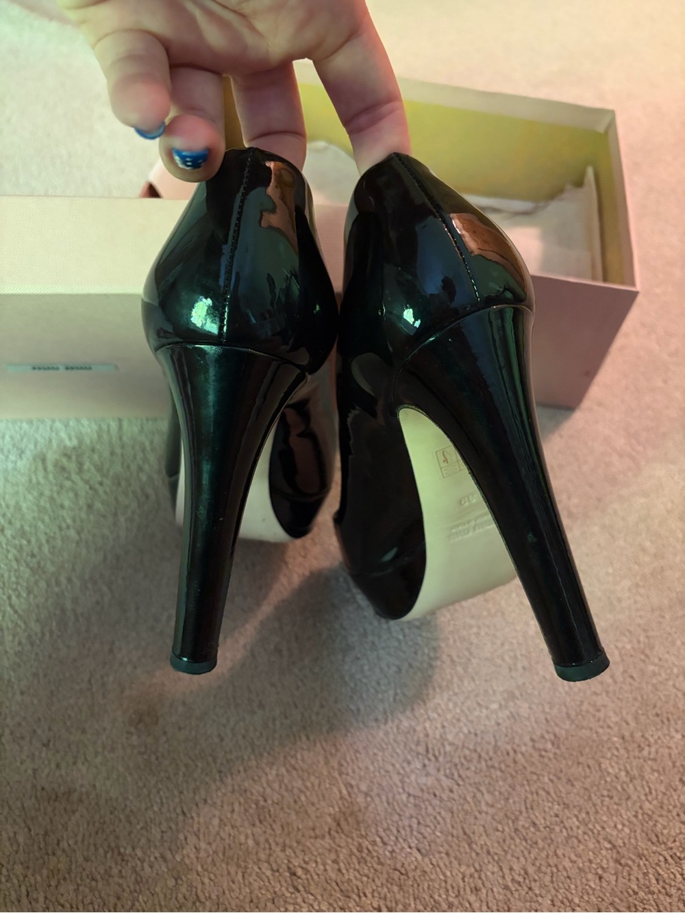 Miu Miu Black Patent Leather Peep-Toe Heels - Picture 4 of 7